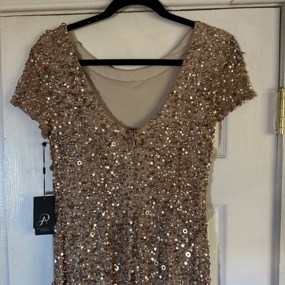 NWT Adrianna Papell Gold Sequin Full Length Gown - Picture 10 of 16